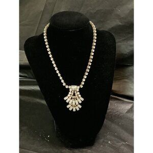 VTG Joseph Warner Goldtone & White Moonstone Rhinestone Choker 15” Necklace Adju